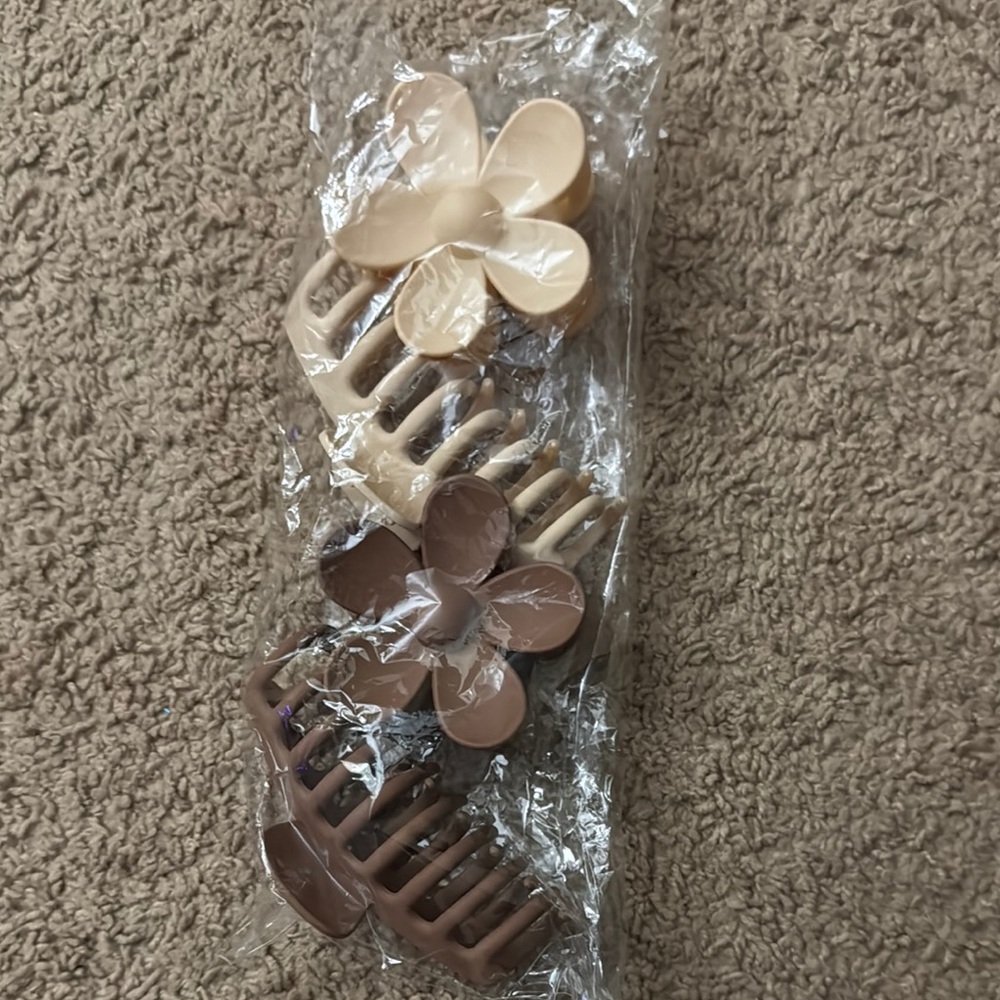 Set of Brown Hair Clips with Flower Design